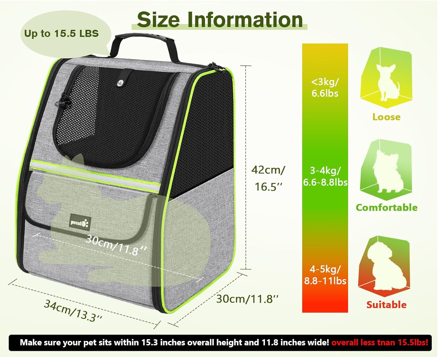 Pecute Expandable Cat Backpack Carrier, Small Dog Backpack Carrier, Pet Backpack Carriers for Cats Dogs Puppy Kitten, Cat Carriers Bag Carrying for Travel Hiking Bike Riding Walking Outdoor,Grey - PuriLite