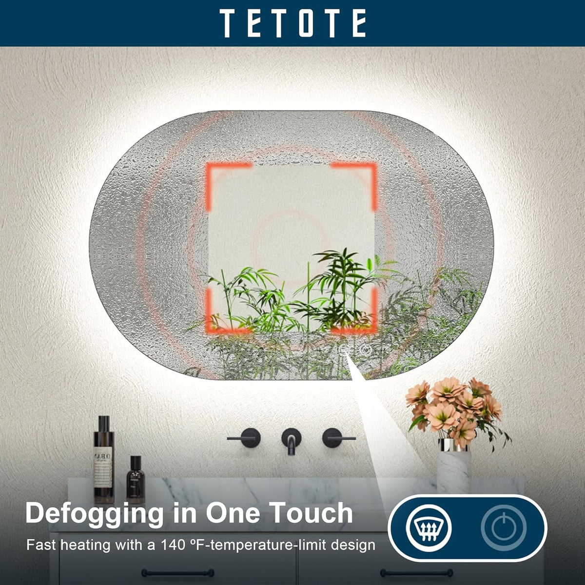 TETOTE 28 Inch Round LED Bathroom Vanity Mirror, Anti-Fog Dimmable Lights IP54 Waterproof Circle Makeup Wall Mounted Mirror - PuriLite