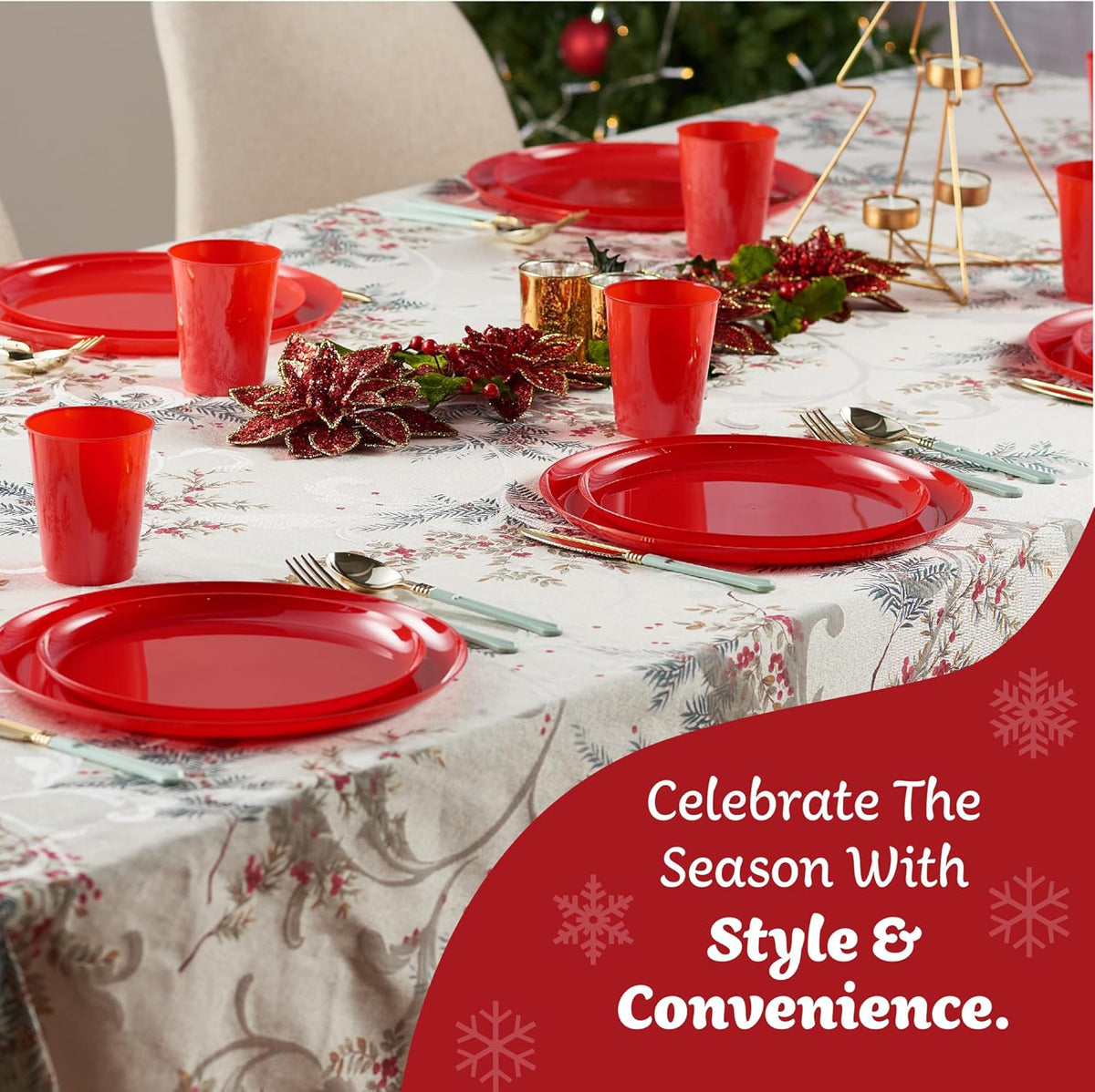 PLASTICPRO [30 Pack 10.7'' Christmass Green Plastic Party Plates Edge Collection Premium heavyweight Elegant Disposable Tableware Dishes - PuriLite