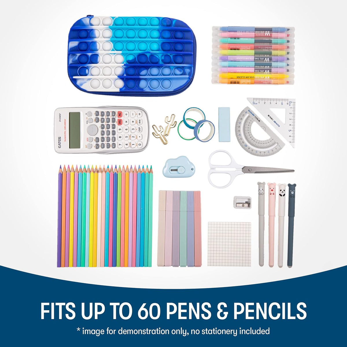 ZIPIT POP Pencil Box for Boys | Fidget Toy | Silicon Sensory Push It Case | Large Capacity Pencil Case (Blue) - PuriLite
