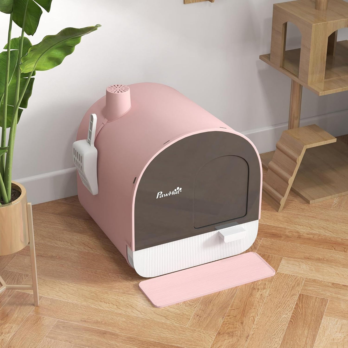 PawHut Large Cat Litter Box with Lid, Enclosed Kitty Litter Box with Slide-Out Tray, Scoop, Filter, Green - PuriLite