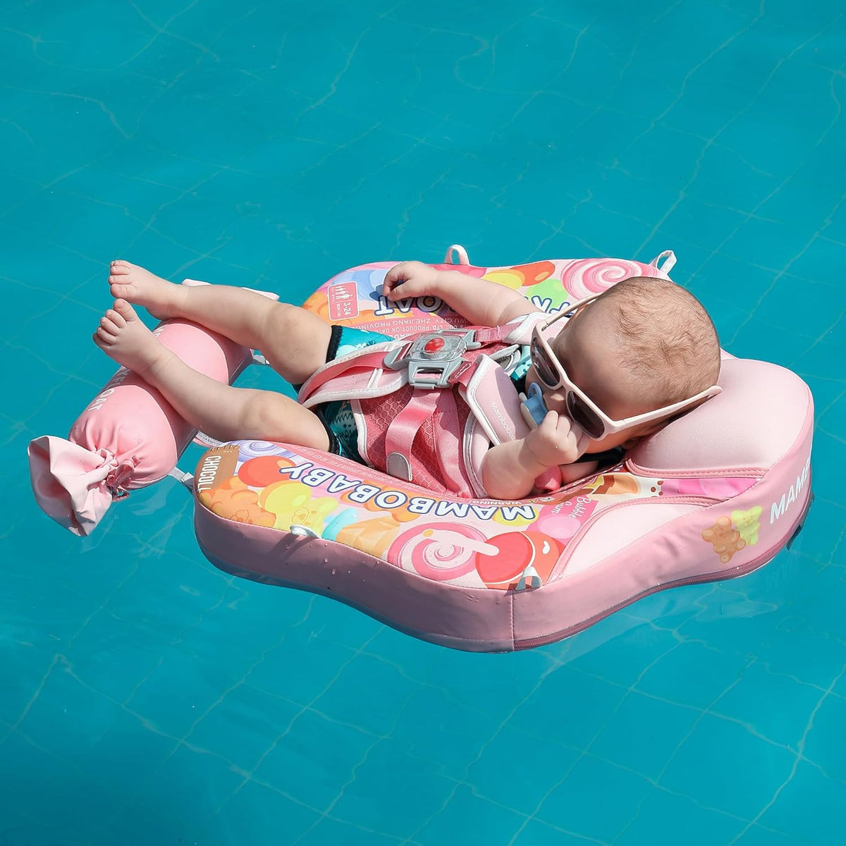 Mambobaby Baby Swim Float with Canopy, Non-Inflatable Solid Baby Float, Upgrade Soft Skin-Friendly Material Infant Swim Float - PuriLite