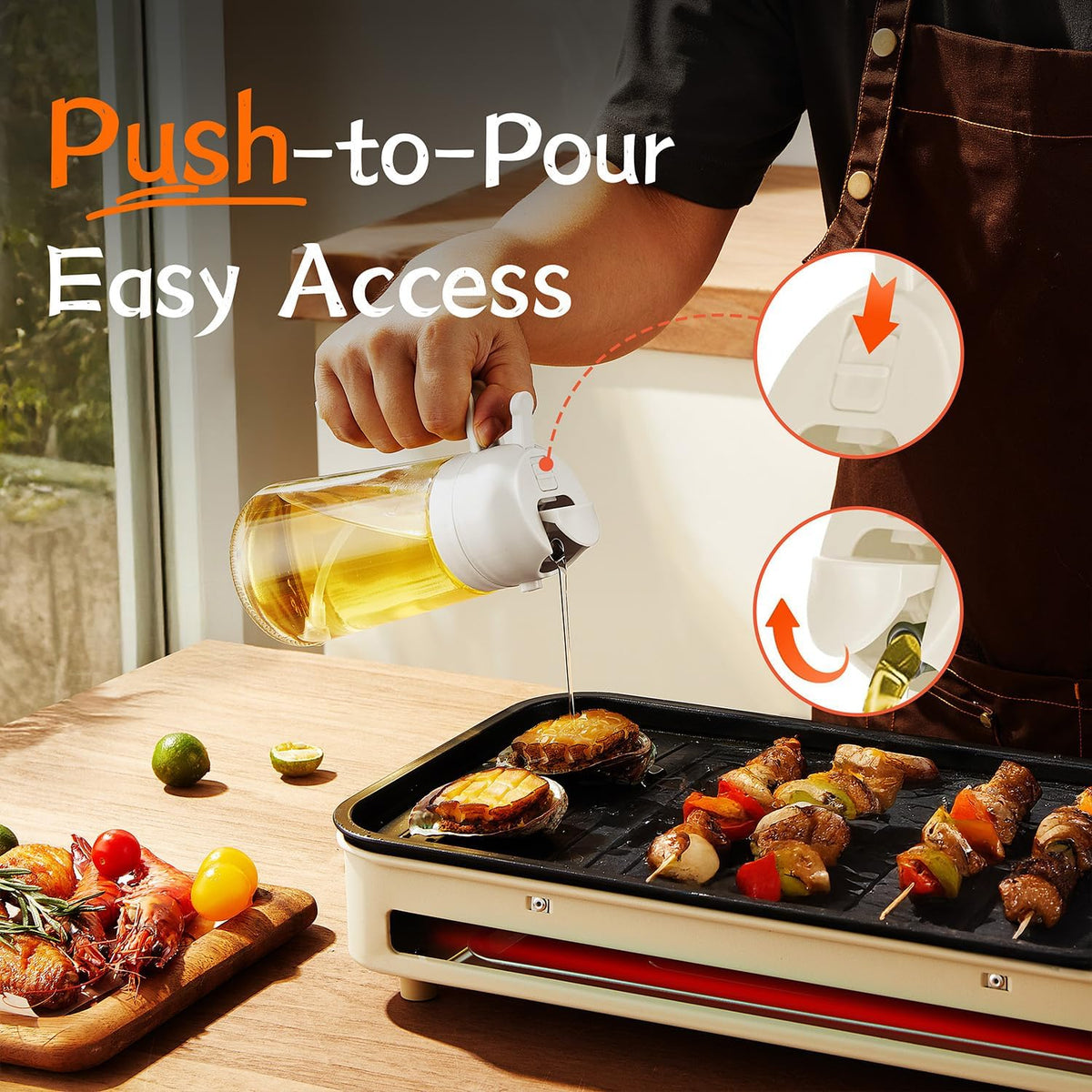 Purilite Select 470ml Glass Oil Sprayer &amp; Dispenser Bottle – 2-in-1 Flip Top - PuriLite