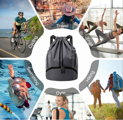 Hoedia Sports Drawstring Backpack - String Swim Gym Bag with Shoes Compartment and Wet Proof Pocket for Women/Men - PuriLite