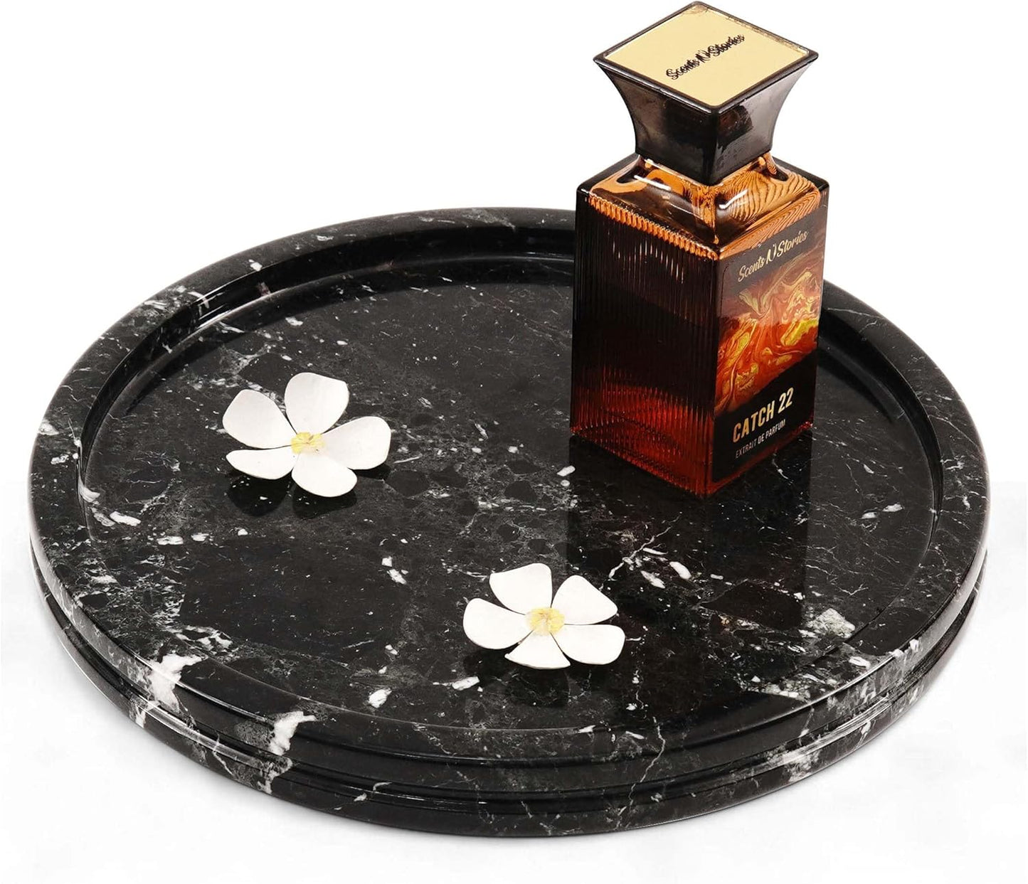 RADICALn Serving Tray Black Handmade Marble 10" Round Jewelry Holder for Home Decor - Decorative Tray Perfume Organizer - Bathroom Tray for Bathroom Organizer Countertop - PuriLite