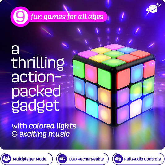 Rechargeable Game Activity Cube - Toys for Boys and Girls - 9 Fun Brain & Memory Games - Birthday Gifts for Age 6, 7, 8, 9, 10, 11, 12 Year Old Kids Teens - Best Boy Toy Gift Ideas - PuriLite