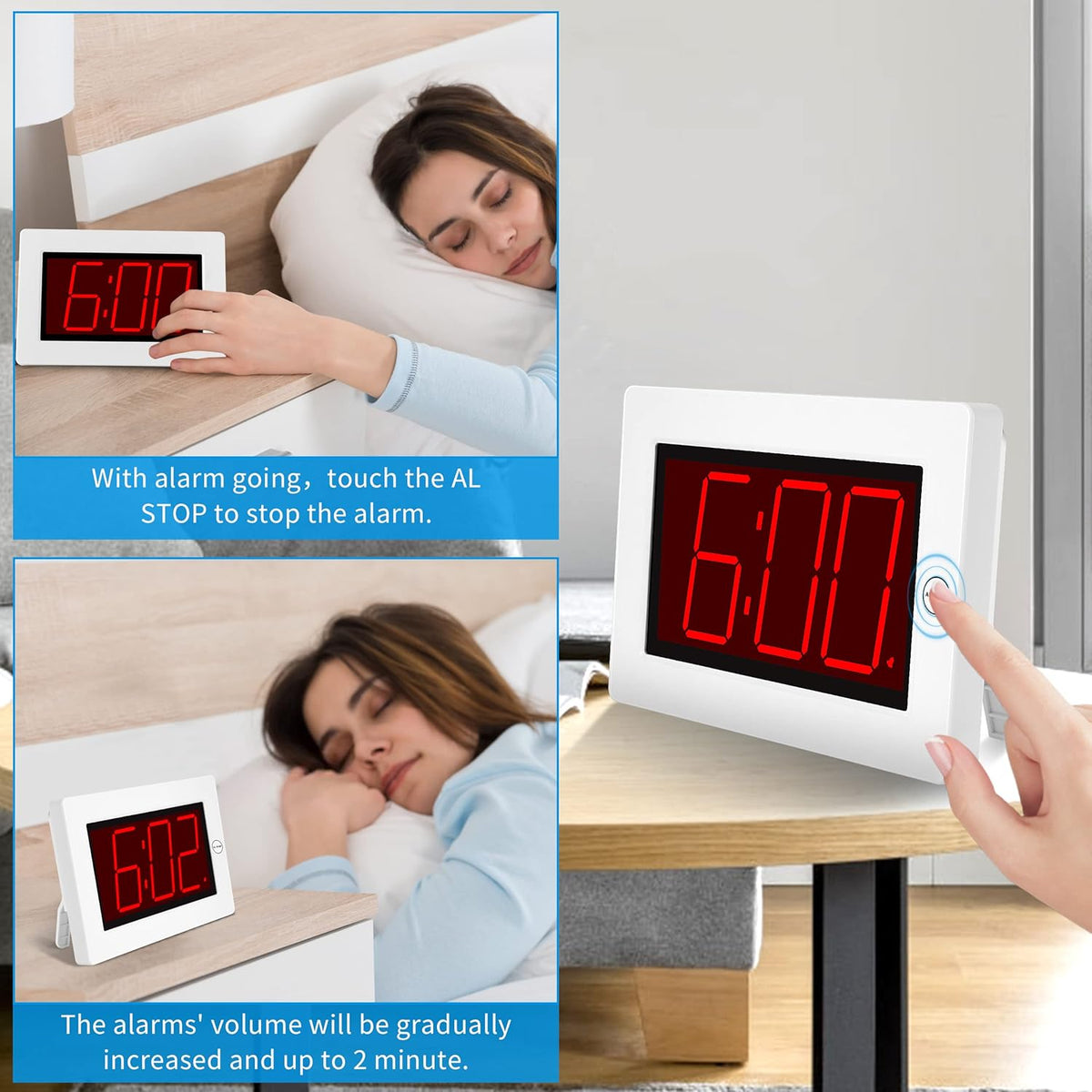 Wall Clock, Digital Clock, 8" Extra Large Display, 3" Big LED Number, Battery Operated, Adjustable Brightness, Clock for Bedroom, for Desk, Wall Mounted - PuriLite