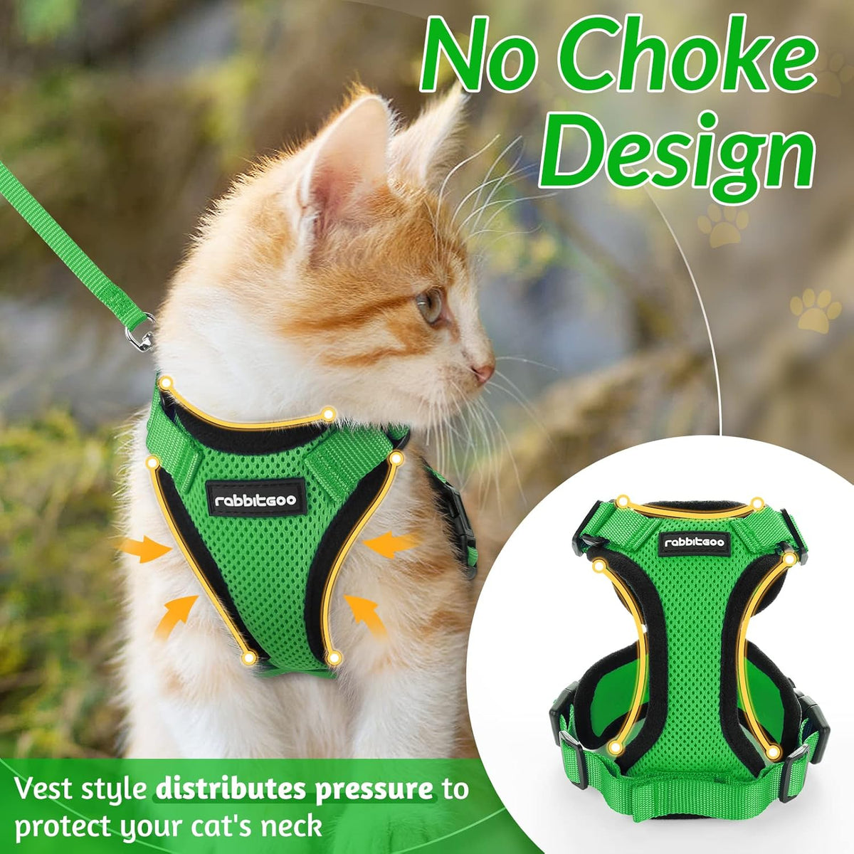 rabbitgoo Cat Harness and Leash for Walking, Escape Proof Soft Adjustable Vest Harnesses for Small Medium Cats, Easy Control Breathable Reflective Strips Jacket, XS, Black - PuriLite