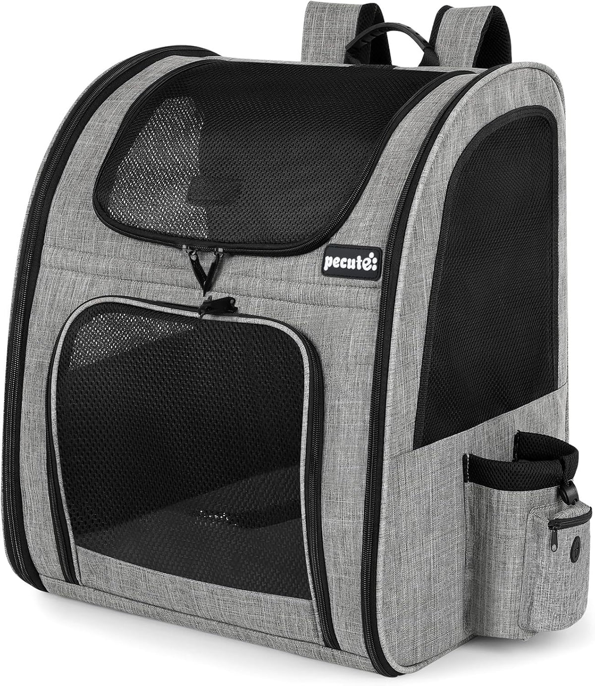 Pecute Cat Backpack with Breathable Mesh, Dog Backpack Carrier with Multi-Pockets for Cats Puppies, Pet Backpack Carrier for Travel Hiking Camping Outdoor （Gray） - PuriLite