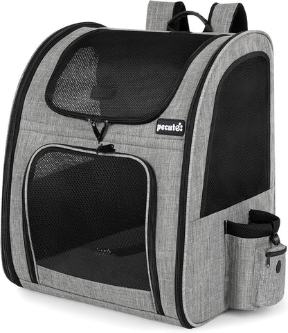 Pecute Cat Backpack with Breathable Mesh, Dog Backpack Carrier with Multi-Pockets for Cats Puppies, Pet Backpack Carrier for Travel Hiking Camping Outdoor （Gray） - PuriLite