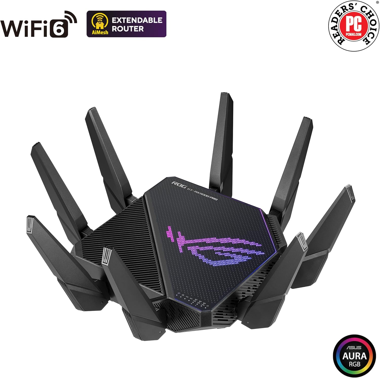 ASUS ROG Rapture WiFi 6E Gaming Router (GT-AXE16000) - Quad-Band, 6 GHz Ready, Dual 10G Ports, 2.5G WAN Port, AiMesh Support, Triple-Level Game Acceleration, Lifetime Internet Security, Instant Guard - PuriLite