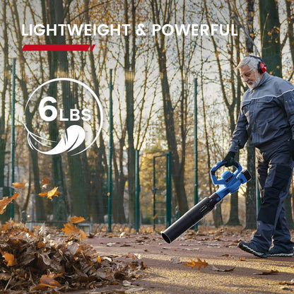 Leaf Blower Cordless,460CFM &190MPH,20V 4.0Ah Upgrade Battery Powered 2-in-1 Leaf Blower(Upgraded),6 Variable Speed,for Blowing Leaves,Debris,Snow and Dust,4.0Ah Battery&Charger Included(Blue) - PuriLite