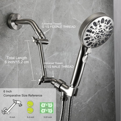 Shower Head Extension Arm, 6 Inch Adjustable Shower Arm Extender for Handheld/Fixed/Rain Shower Head, All Metal Showerhead Arm with G1/2 Universal Connector, Easy Installation, Brushed Nickel - PuriLite