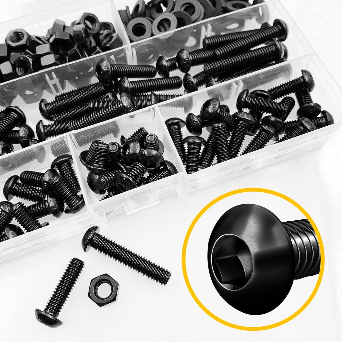 Mywish 900Pcs Metric Screw Assortment, M3 M4 M5 M6 Screw Assortment Kit 304 Stainless Steel Hex Socket Button Head Socket Cap Metric Screws Bolts & Flat Washers/Nuts/Hex Wrenches 16 Sizes 8MM to 20MM - PuriLite
