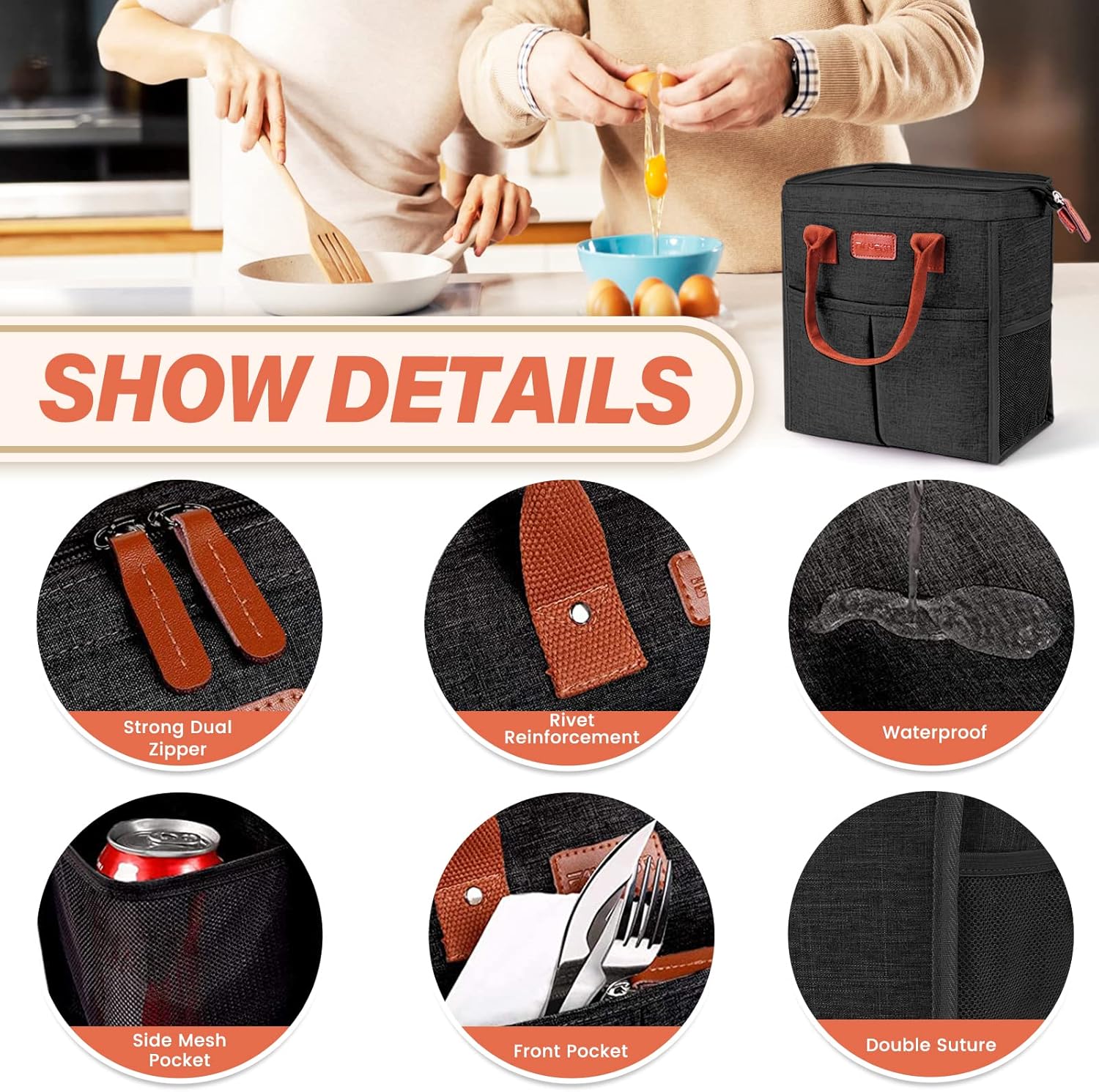 Lunch Bag for Women & Men, Insulated Lunch Box Cooler Tote Bags, Adult Reusable Lunch Boxes with Water Resistant for Work, Travel and Picnic (Grey) - PuriLite