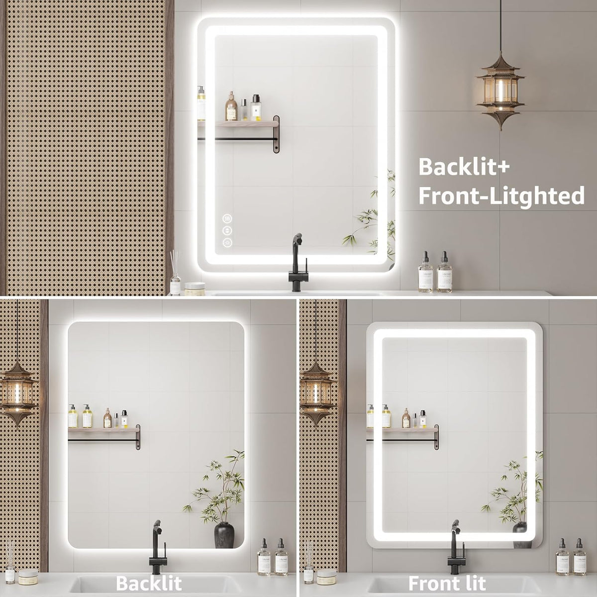 Lmsedf 24" x 32"Rectangle LED Bathroom Mirror with Lights, Backlit & Front Lighted, Wall-Mounted Vanity Mirror 3000K/4000K/6000K, Memory Functions, Anti-Fog, Dimmable Smart Mirror - PuriLite