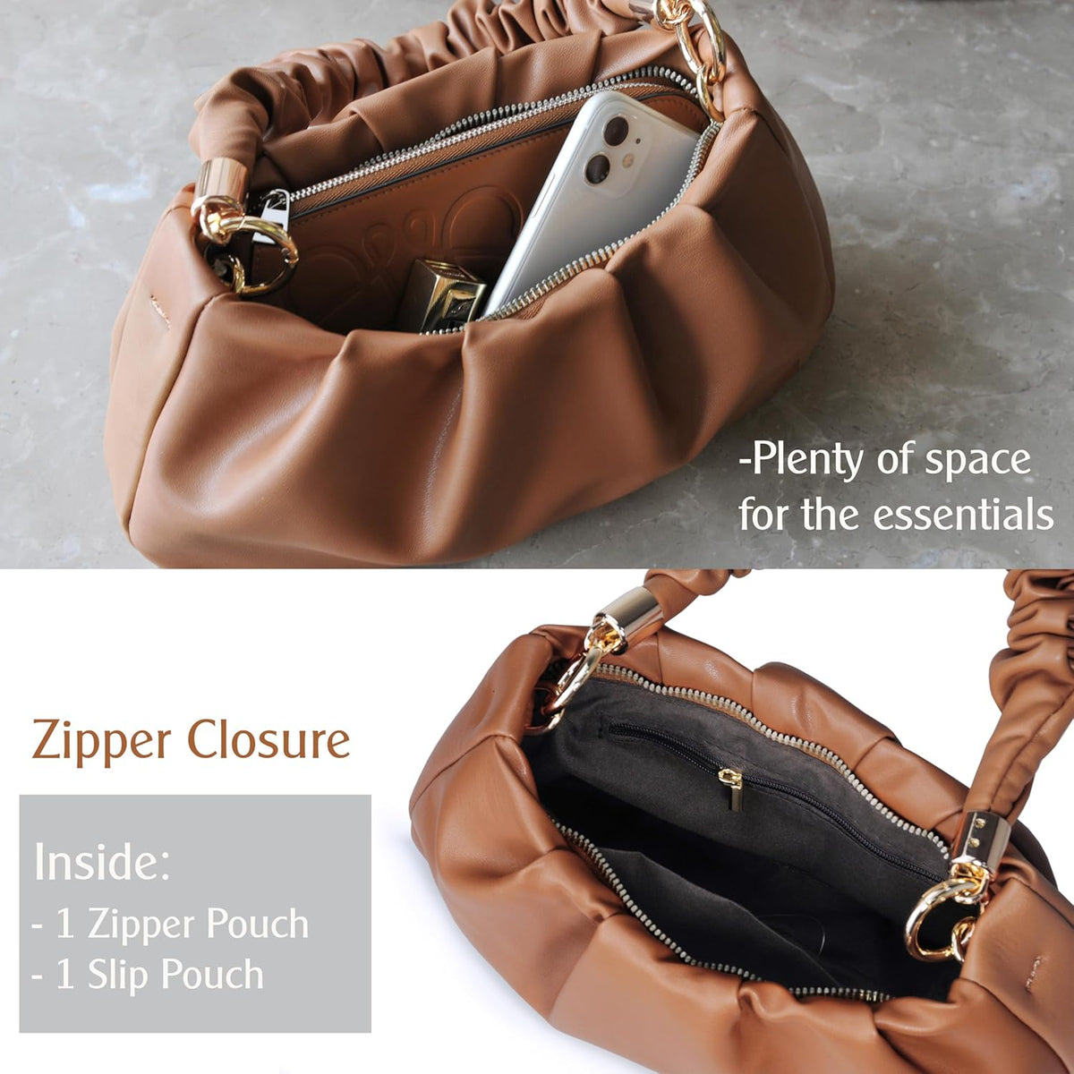 Cloud Pouch Bag Women Shoulder Handbag Soft Vegan Leather Vintage Hobo Chain Cross body Bag - PuriLite