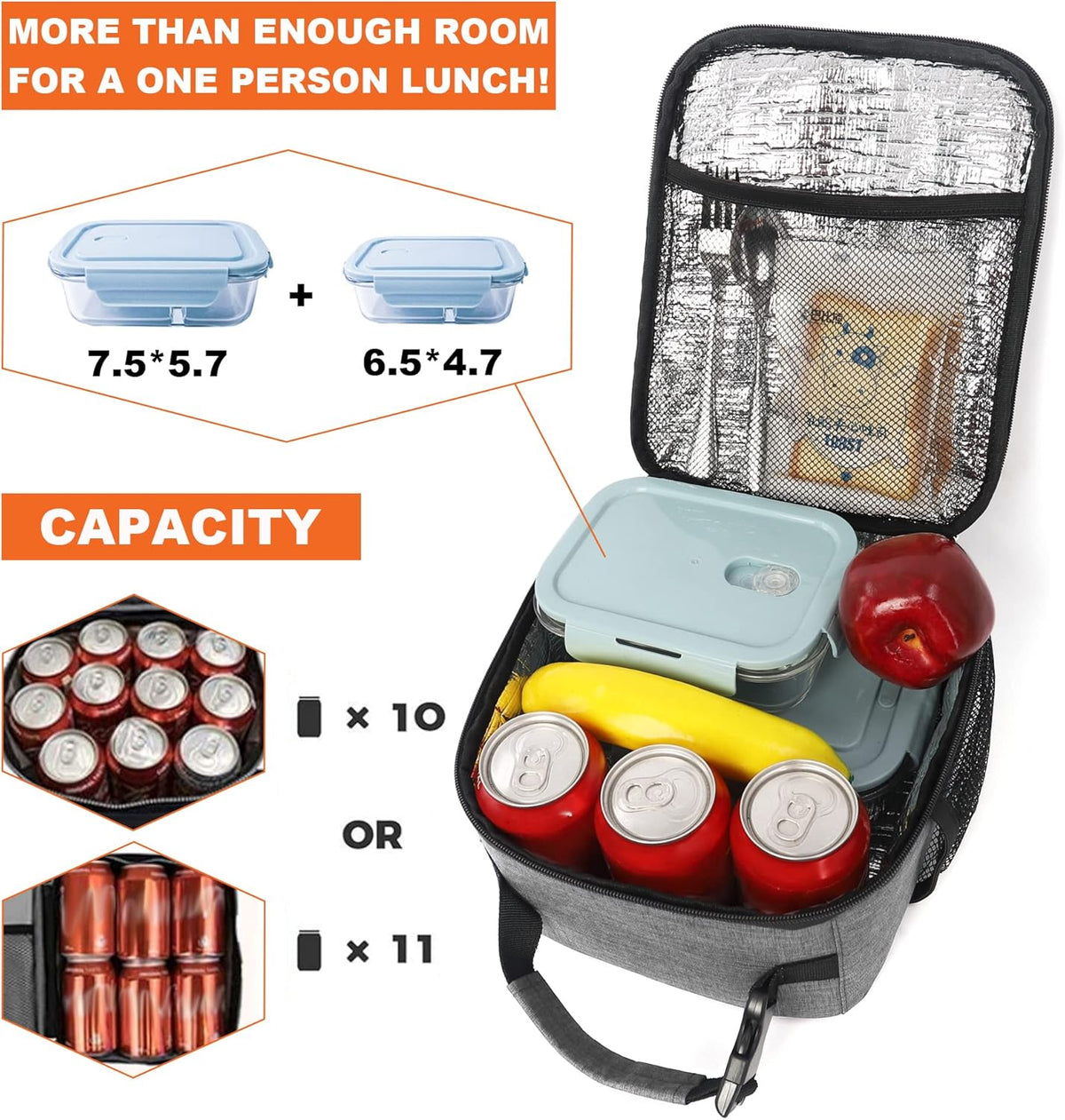 Lunch Box for Men Women Adults Small Lunch Bag for Office Work Picnic - Reusable Portable Lunchbox, Black - PuriLite