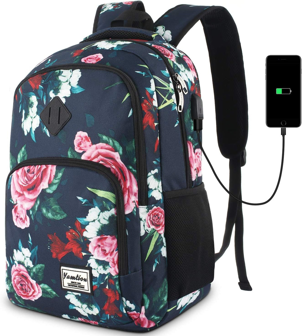 Backpack for Teen Girls,Boys School Backpack for Women with USB,College Backpack,Big Flower - PuriLite