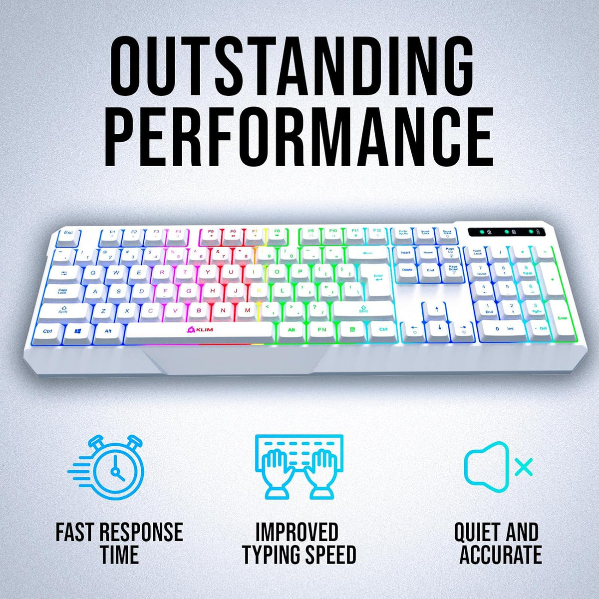 KLIM  Chroma Wireless Gaming Keyboard RGB New - Long-Lasting Rechargeable Battery - Quick and Quiet Typing - Water Resistant Backlit Wireless Keyboard for PC PS5 PS4 Mac - Black - PuriLite