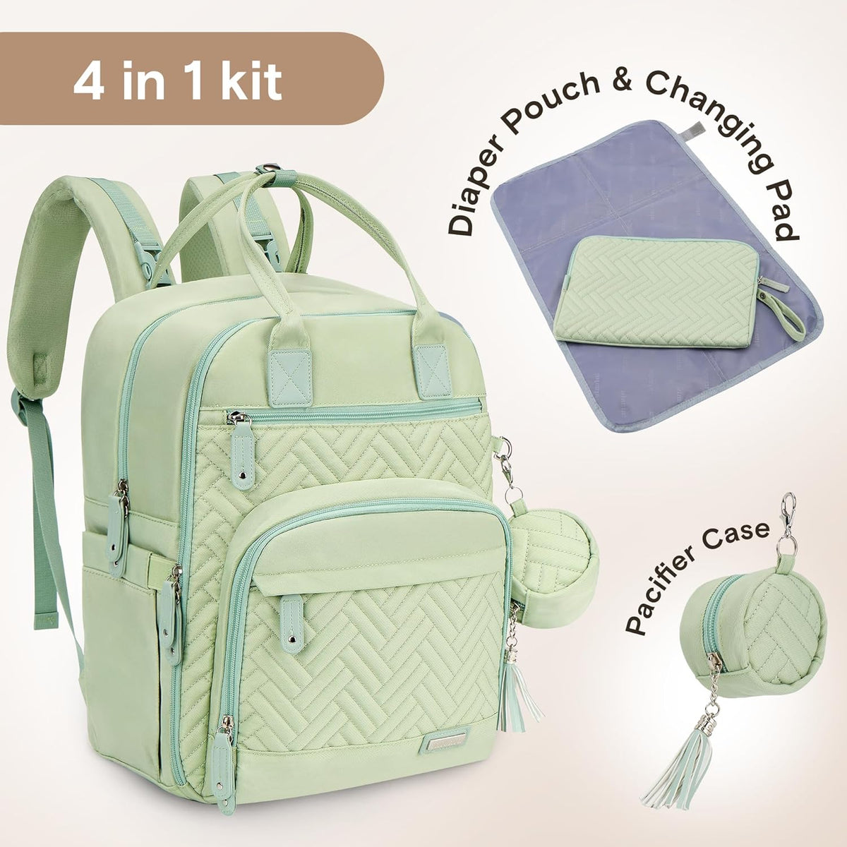 Diaper Bag Backpack, iniuniu Large Baby Bags with Diaper Pouch, Washable Changing Pad, Pacifier Case and Stroller Straps - PuriLite