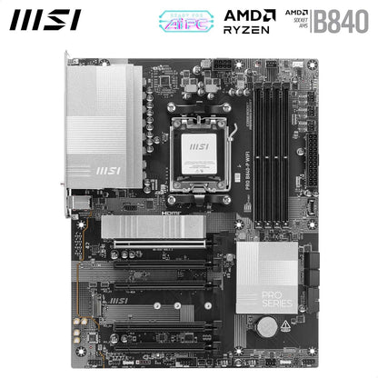 MSI PRO B840-P WiFi ProSeries Motherboard (AMD Ryzen 9000/8000/7000 Series Processors, AM5, DDR5, PCIe 4.0, M.2, SATA 6Gb/s, USB 3.2 Gen 2, HDMI/DP, Wi-Fi 6E, Bluetooth 5.3, 2.5Gbps LAN, ATX) - PuriLite
