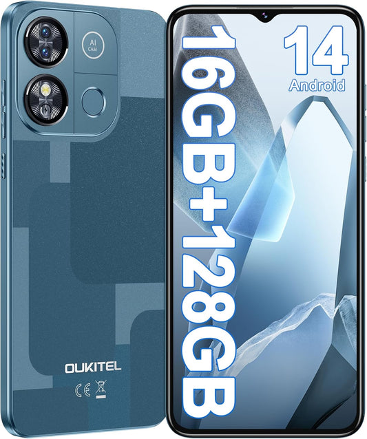 OUKITEL C57 PRO Unlocked Cell Phone Android 14 Phone Unlocked 16GB+128GB/TF 1TB Expandable 4G Dual Sim Smartphone 6.52'' HD+ Large Screen 4300mAh Face Unlock Telephone - PuriLite