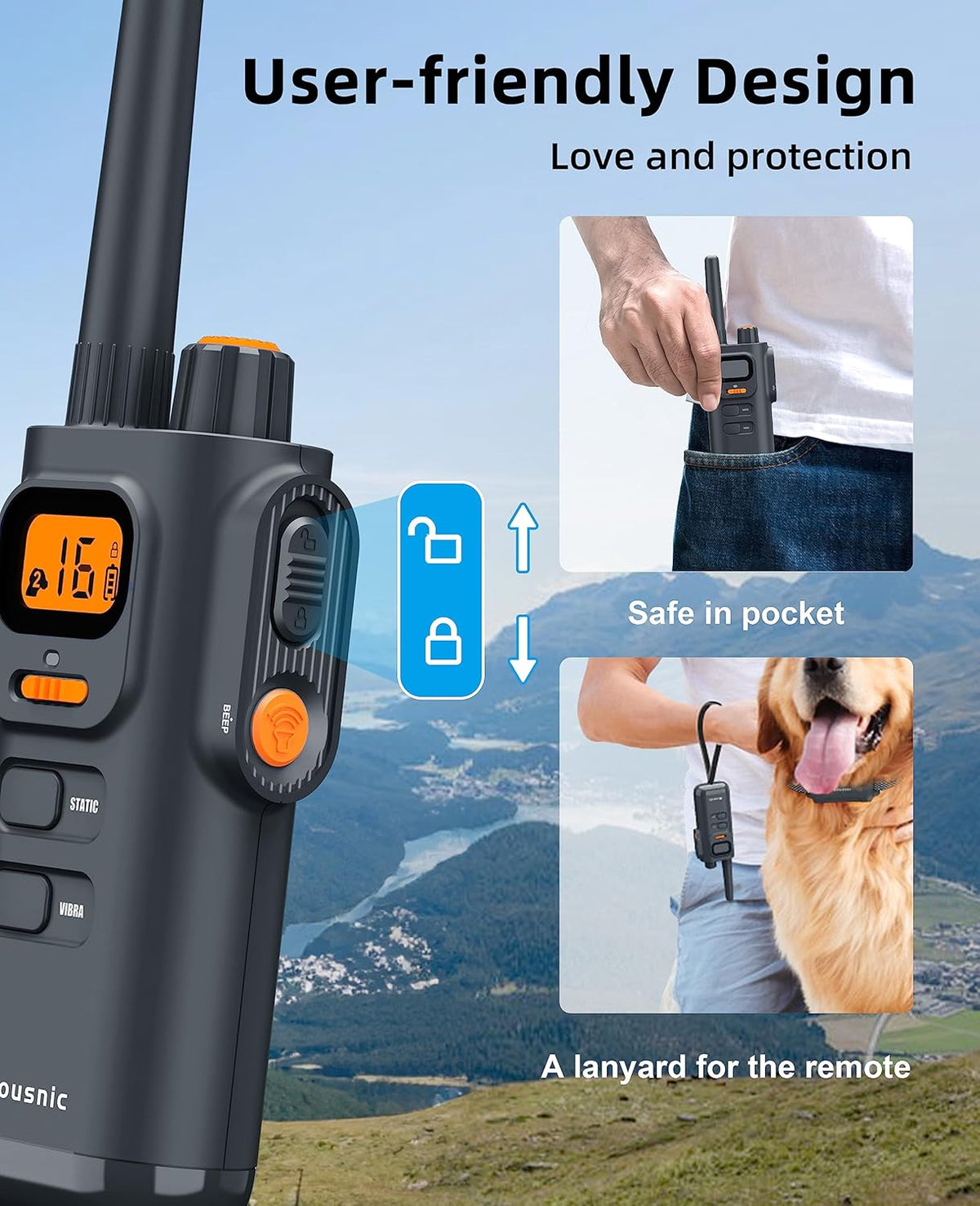 Bousnic Dog Shock Collar with Remote - [New Edition] 4000FT Dog Training Collar for Large Medium Small Dogs (8-120lbs) Waterproof Rechargeable E Collar with Beep, Vibration, Safe Shock (Grey) - PuriLite