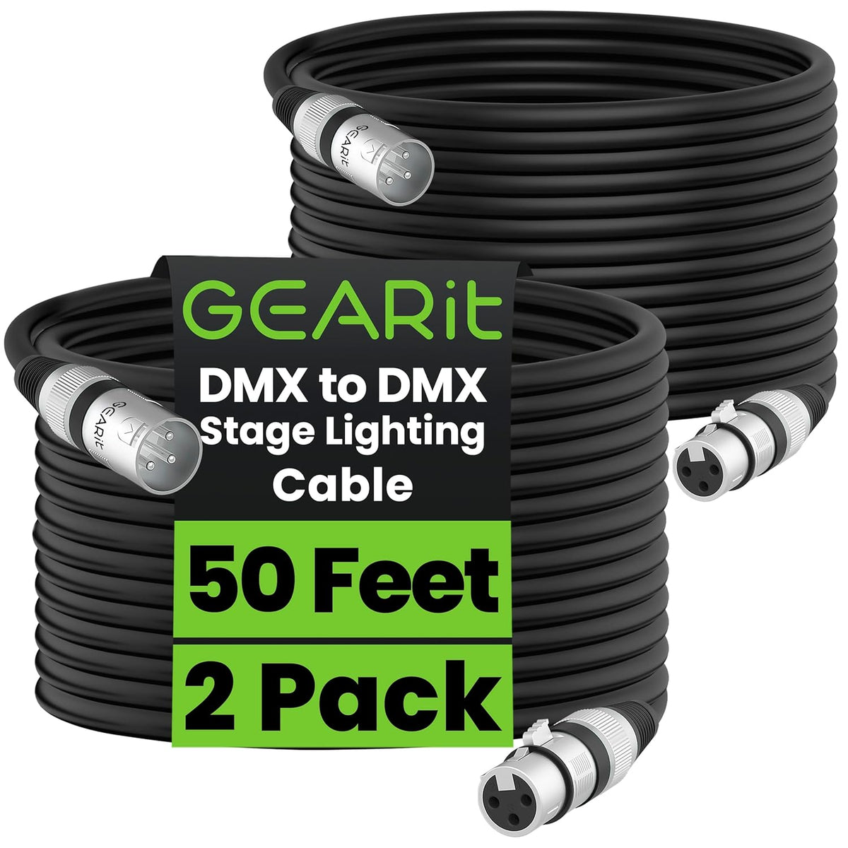 GEARit XLR Male to Female Microphone Cable (10 Feet, 6-Pack) 3-Pin Balanced Shielded Mixer, Recording Studio, Podcast - Black - PuriLite