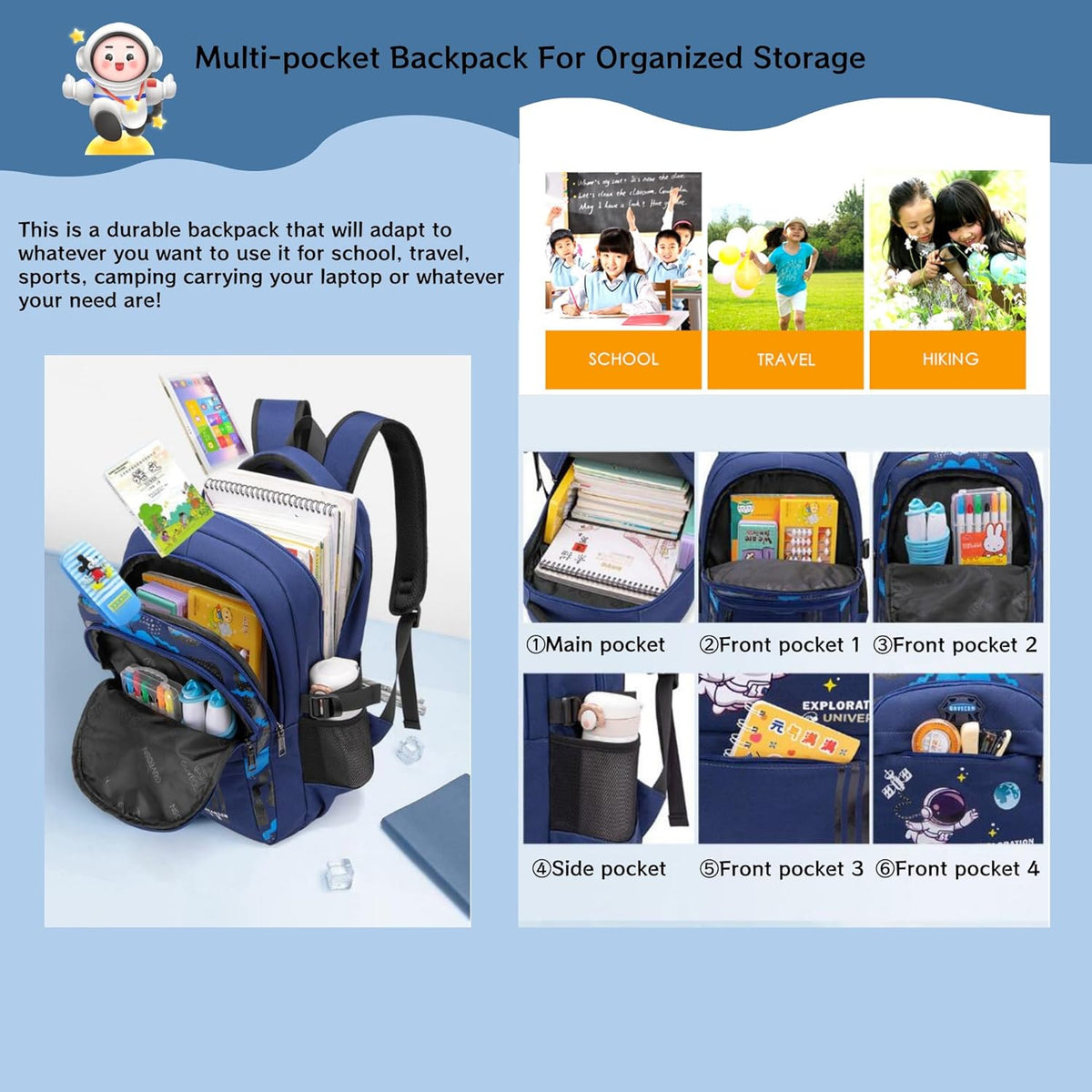 MITOWERMI Astronaut-space Backpack for Boys-Girls Elementary Middle School Bags for Girls Kids Bookbag - PuriLite