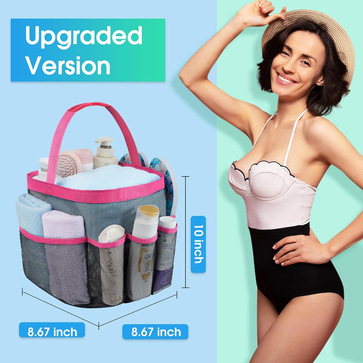 Attmu Mesh Shower Caddy Portable for College Dorm Room Essentials with 8 Pockets, Hanging Shower Caddy Basket Tote Bag Toiletry Accessories for Bathroom - PuriLite