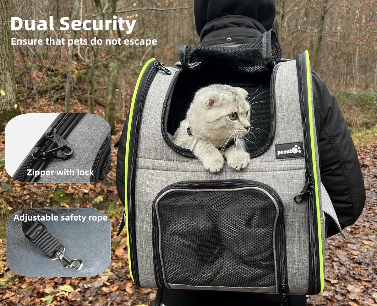 Pecute Pet Carrier Backpack, Dog Carrier Backpack Expandable with Breathable Mesh for Pets ＜6kg, Pet Backpack Carrier for Hiking Travel Camping Outdoor - PuriLite