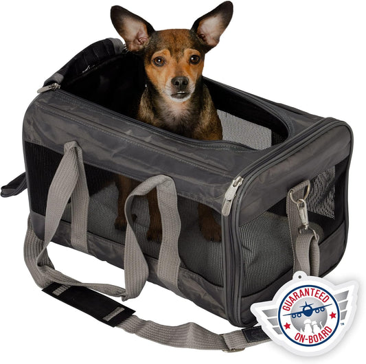 Sherpa Original Deluxe Travel Bag Pet Carrier, Airline Approved & Guaranteed-On-Board - Mesh Panels & Spring Frame, Locking Safety Zippers, Machine Washable Liner - Charcoal Gray, Medium - PuriLite