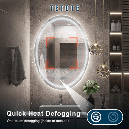 TETOTE 28 Inch Round LED Bathroom Vanity Mirror, Anti-Fog Dimmable Lights IP54 Waterproof Circle Makeup Wall Mounted Mirror - PuriLite