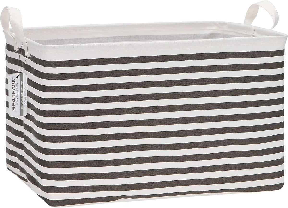 Sea Team 16.5 x 11.8 x 9.8 inches Square Canvas Fabric Storage Bins Shelves Storage Baskets Organizers for Nursery & Kid's Room, Grey Stripe - PuriLite