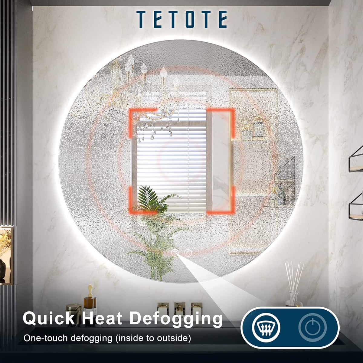 TETOTE 28 Inch Round LED Bathroom Vanity Mirror, Anti-Fog Dimmable Lights IP54 Waterproof Circle Makeup Wall Mounted Mirror - PuriLite