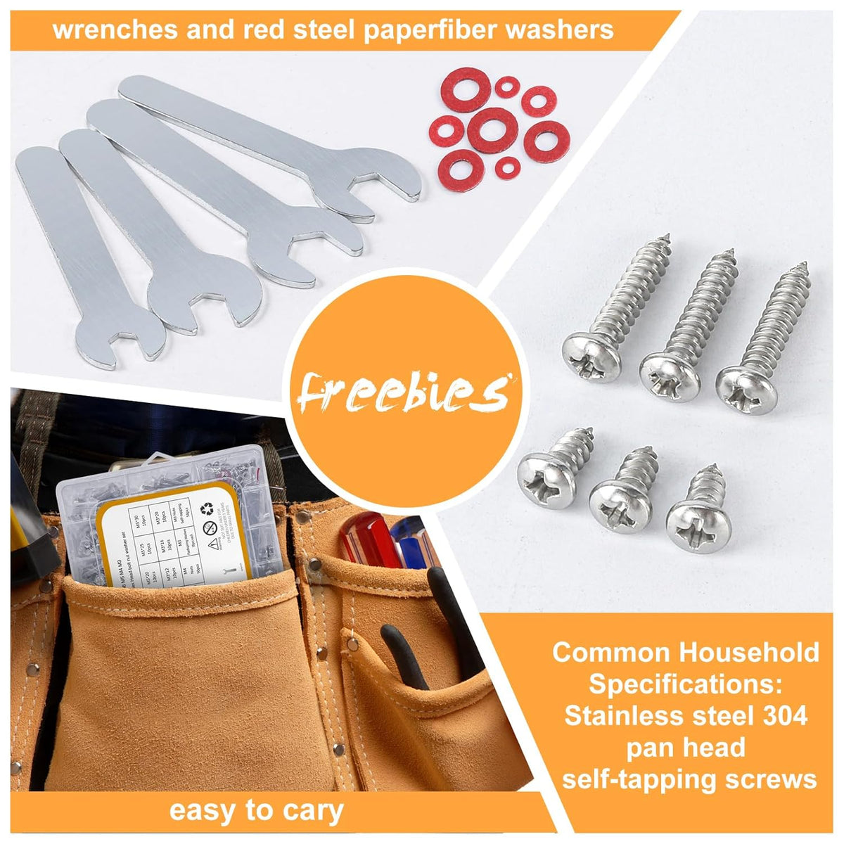 780pcs Hex Bolts and Nuts kit, 304 Stainless Steel M6 M5 M4 M3 Metric Bolt Assortment (Lock & Flat Washers), Stainless Steel Bolts and Nuts kit, Metric Screw Assortment - PuriLite
