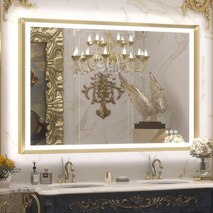 TETOTE 28x36 LED Mirror for Bathroom Black Metal Frame Frontlit & Backlit Lighted Vanity Mirror Baroque Gothic Anti Fog Stepless Dimmable White/Warm/Natural,Wall Mounted(Horizontal/Vertical) - PuriLite