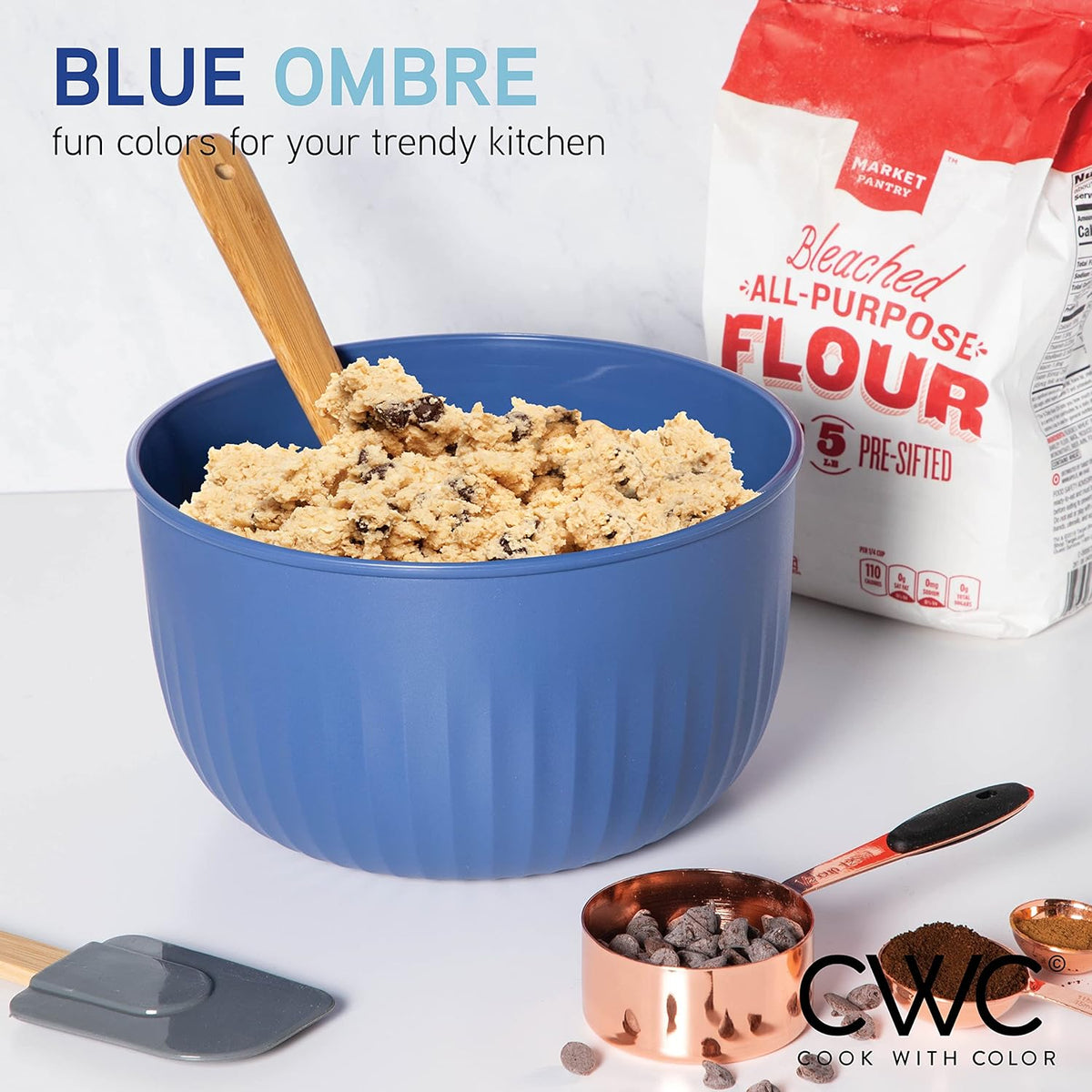 COOK WITH COLOR Prep Bowls with Lids- 8 Piece Nesting Plastic Small Mixing Bowl Set with Lids (Teal Ombre) - PuriLite
