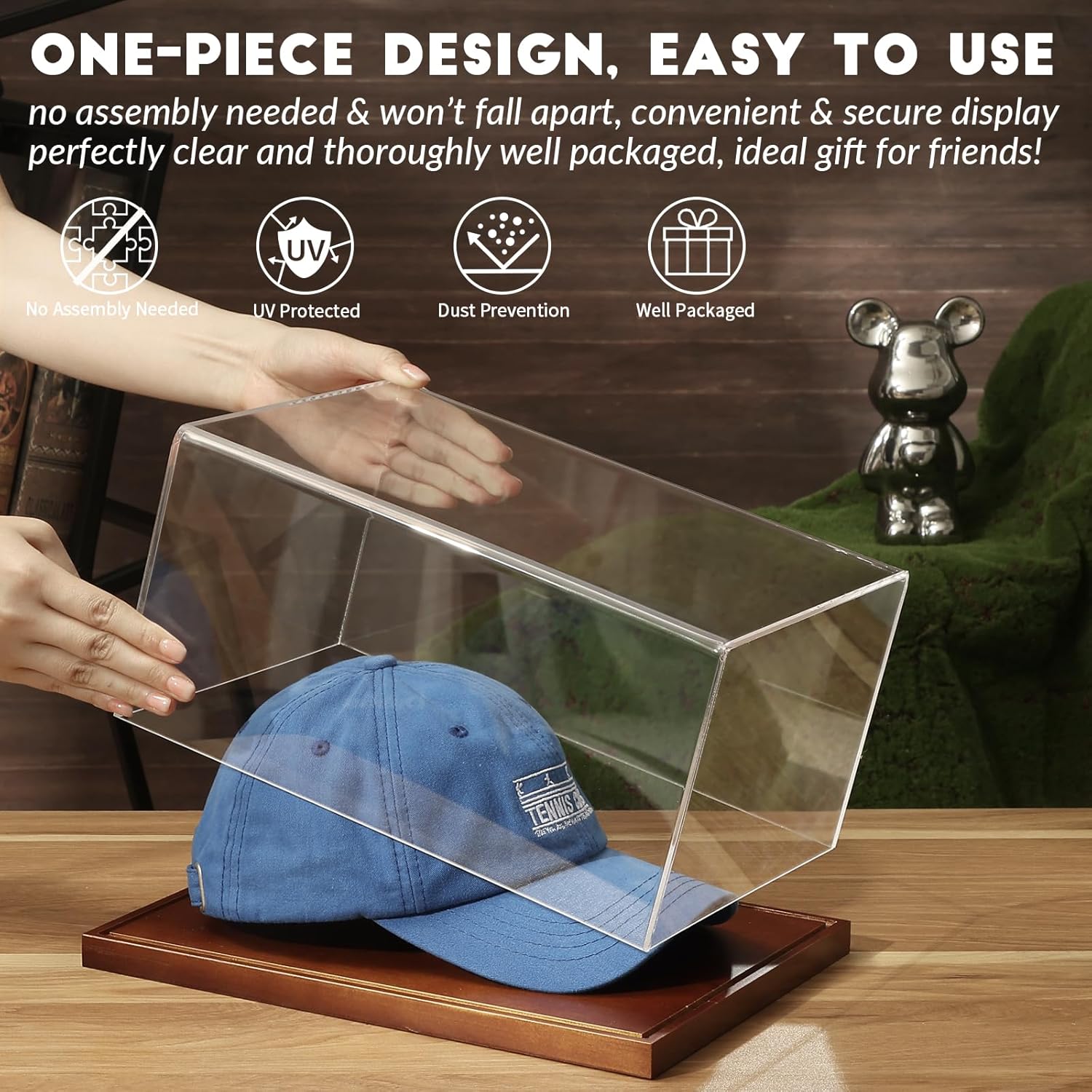 JupDec Baseball Display Case, Clear Cube Baseball Holder with Wooden Base, Autograph Baseball Stand Box for Single Ball, Acacia Wood, Brown, 1 Pack - PuriLite