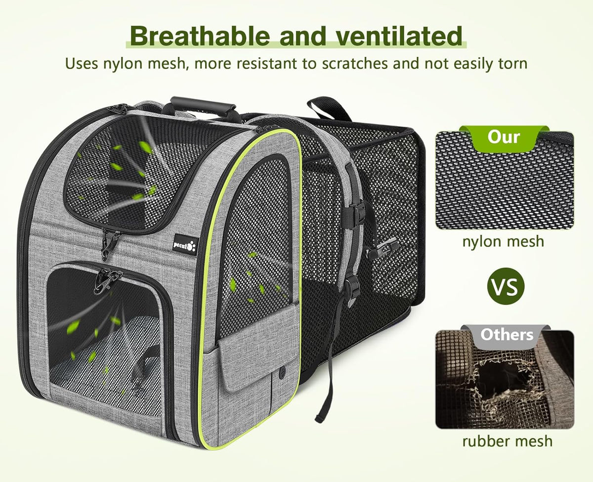 Pecute Pet Carrier Backpack, Dog Carrier Backpack Expandable with Breathable Mesh for Pets ＜6kg, Pet Backpack Carrier for Hiking Travel Camping Outdoor - PuriLite