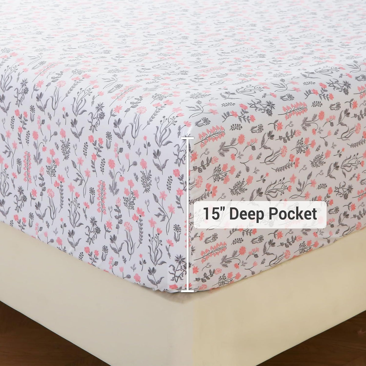 Viviland Floral Queen Sheet Set - 4 Piece Vintage Pink & Yellow Flower Patterned Bed Sheets - Soft, Breathable Microfiber Sheets with Deep Pocket, Non-Slip Fitted Sheets & Pillowcases - PuriLite