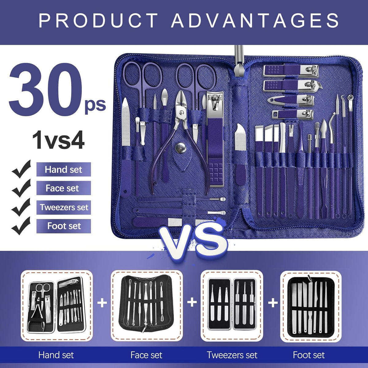 Manicure Set 30 in 1 Nail Clipper set, REDFLOW nail clippers, fingernail & toenail clippers, Manicure Tools, pedicure tools, Suitable for Travel Manicure Kit, Nail Set Kit With Everything Profe - PuriLite