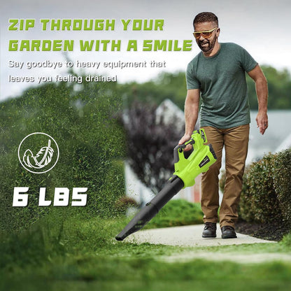 GREENER 21V Leaf Blower Cordless - 460CFM/145MPH Turbo Mode Electric Leaf Blower with 2 X 4.0Ah Battery and Fast Charger Included, Blowing Leaves and Dust, Patio Cleaning - PuriLite