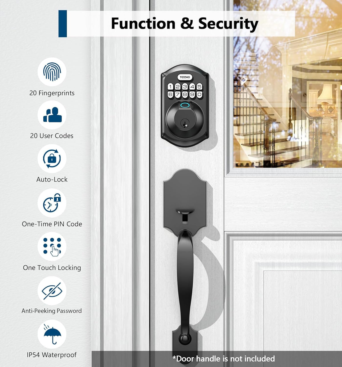 TEEHO TE002 Fingerprint Door Lock, Smart Keyless Entry Electronic Keypad Deadbolt for Front Door - Auto Lock - Easy Installation - Matte Black - PuriLite