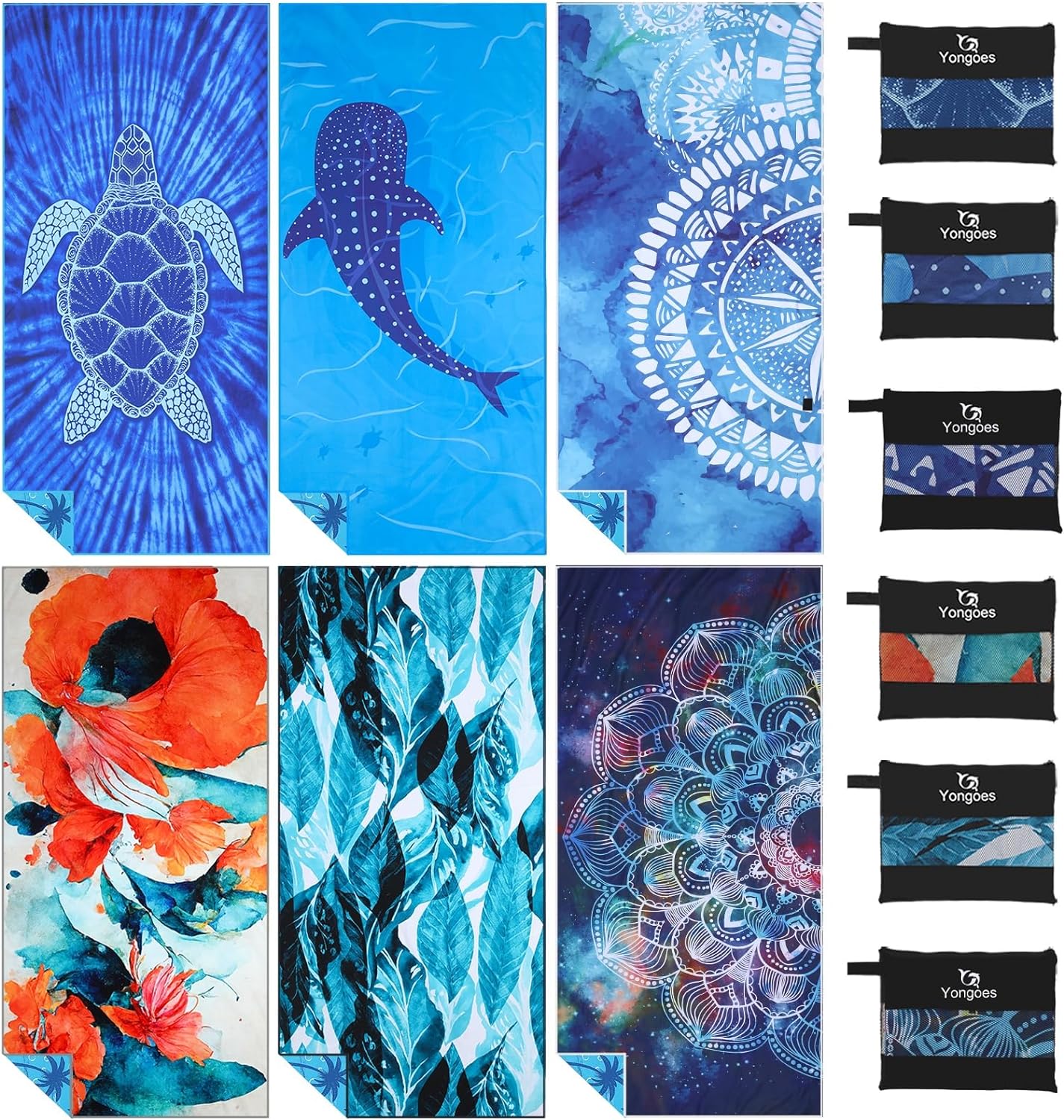 4 Pack Microfiber Lightweight Thin Beach Towel Sand Free Quick Dry Super Absorbent Compact Oversized Large Towels for Swimming Pool Yoga Gym Travel Vacation Beach Accessories Essentials for Adults - PuriLite