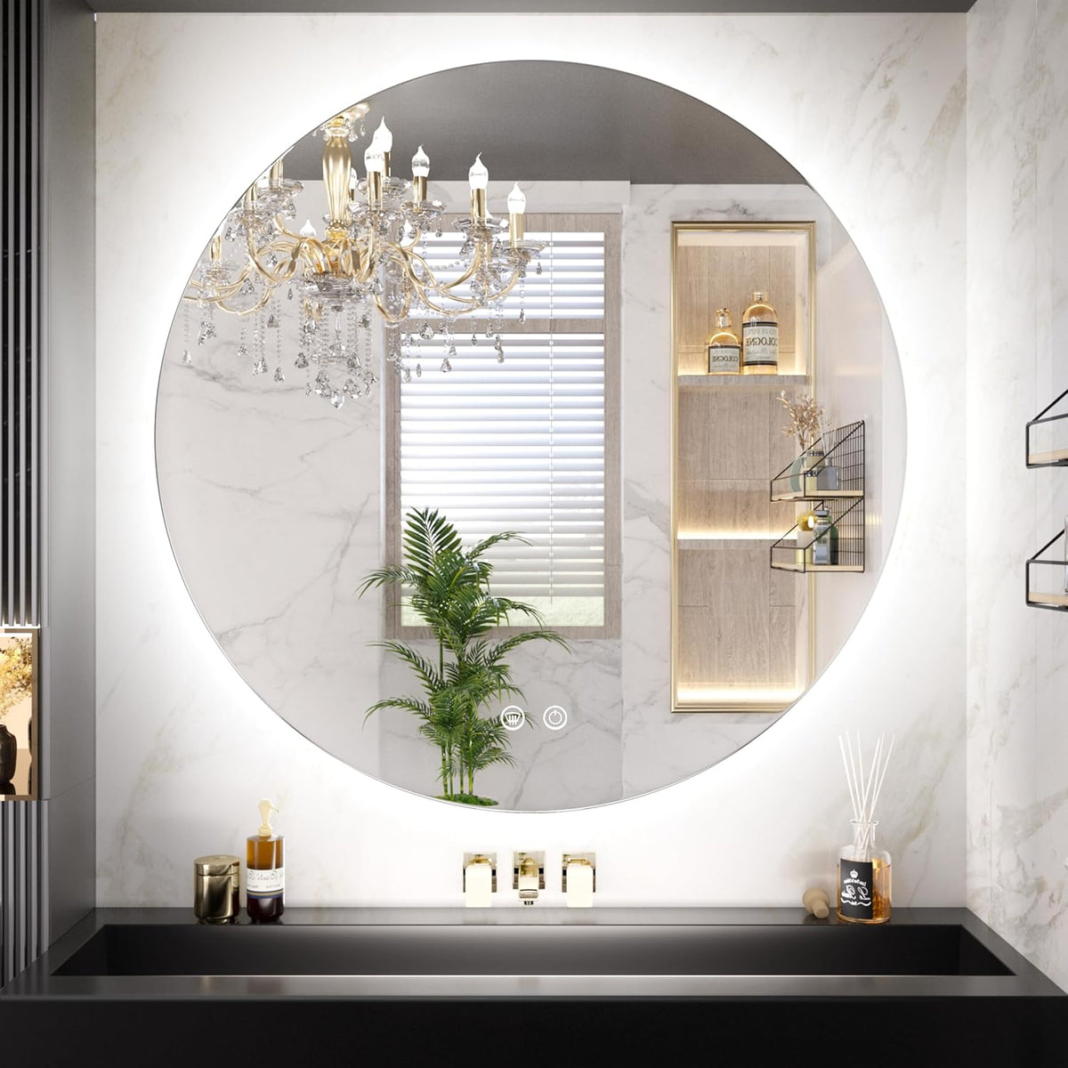 TETOTE 28 Inch Round LED Bathroom Vanity Mirror, Anti-Fog Dimmable Lights IP54 Waterproof Circle Makeup Wall Mounted Mirror - PuriLite