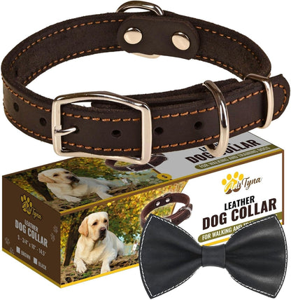 ADITYNA Heavy-Duty Leather Dog Collar for Medium Dogs - Soft and Strong, 100% Genuine Leather - Collier Pour Chien (Medium: Fit 13" - 20" Neck, Brown) - PuriLite