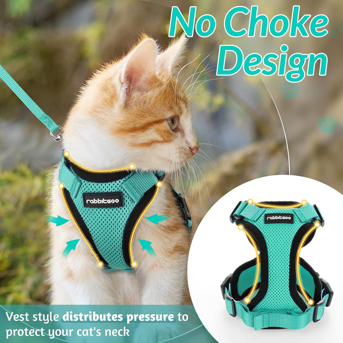 rabbitgoo Cat Harness and Leash for Walking, Escape Proof Soft Adjustable Vest Harnesses for Small Medium Cats, Easy Control Breathable Reflective Strips Jacket, XS, Black - PuriLite