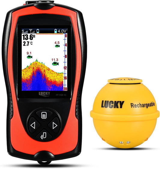 LUCKYLAKER Portable Fish Finder Transducer Sonar Sensor 147 Feet Water Depth Finder LCD Screen Echo Sounder Fishfinder with Fish Attractive Lamp for Ice Fishing Sea Fishing - PuriLite